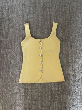 Zara Lemon Yellow Square-Neck Tank with Decorative Buttons